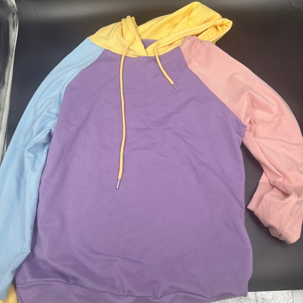 Colorblock Hoodie in Purple, Yellow, Blue, and Pink